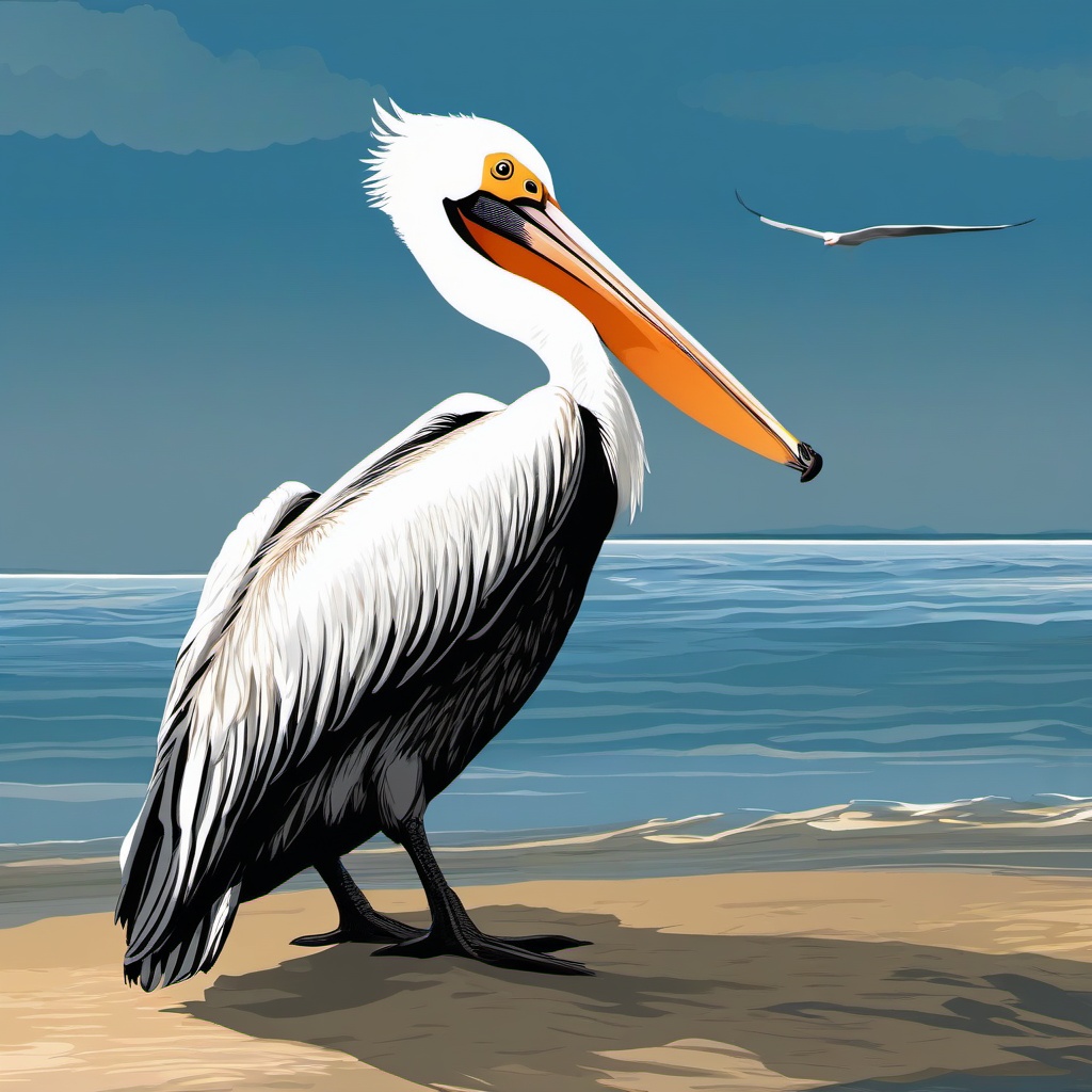 Pelican Clipart by the Shore,Stately pelican by the shore, representing serenity and patience. 