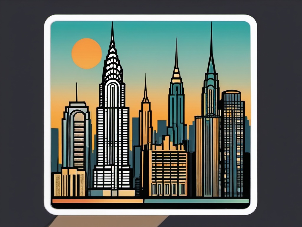 Chrysler Building sticker- Art Deco skyscraper in Midtown Manhattan, , sticker vector art, minimalist design