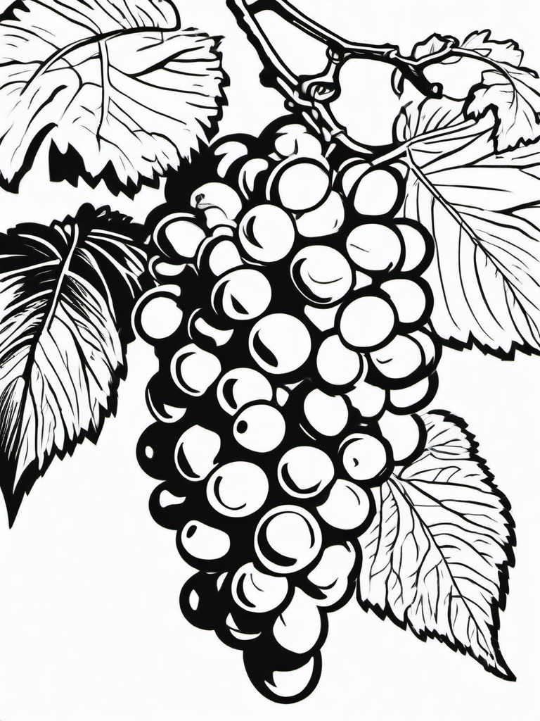 Fruit Coloring Pages - Grapes with leaves and curly vine  simple coloring pages