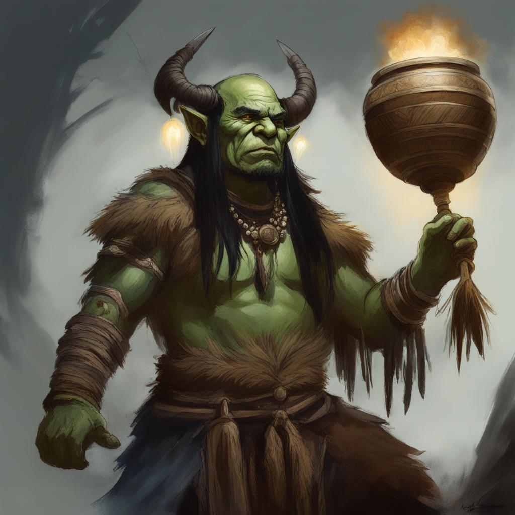 orc shaman communing with spirits - sketch an orc shaman communing with ancestral spirits, seeking guidance and power. 