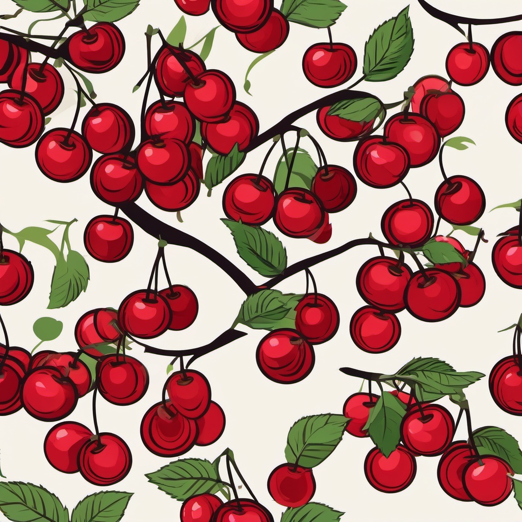 Cherry Tree Clipart - A cherry tree adorned with red cherries.  color vector clipart, minimal style