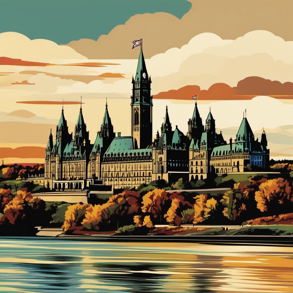 Ottawa clipart - Parliament Hill and Ottawa River,  color clipart, vector art