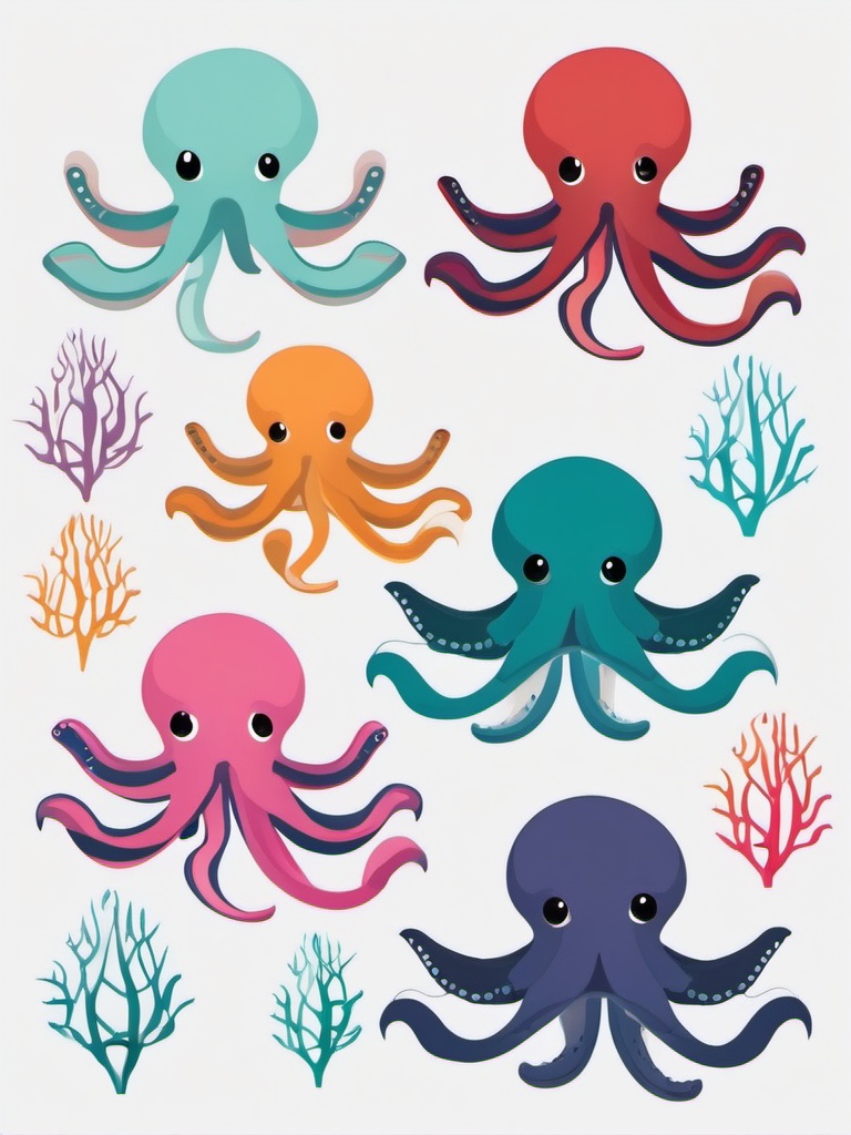 Octopus Clipart - Octopus changing colors as it explores the seabed , minimal, 2d