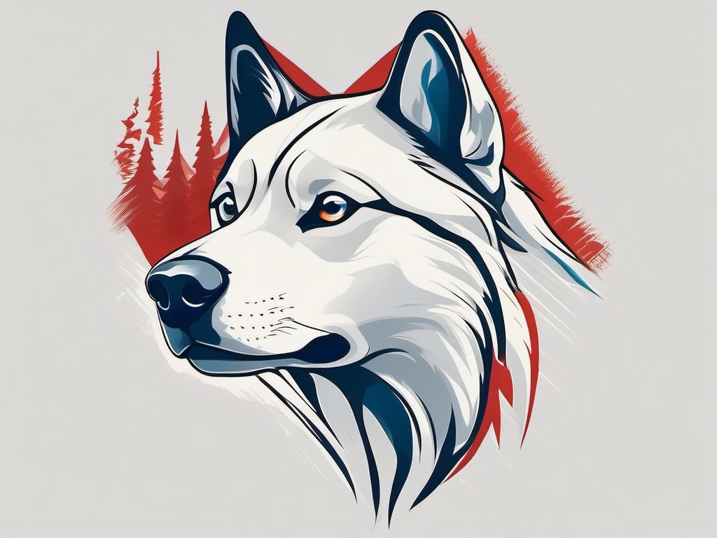 Siberian Husky tattoo: Striking Siberian Husky, depicting strength and the call of the wild.  color tattoo style, minimalist, white background