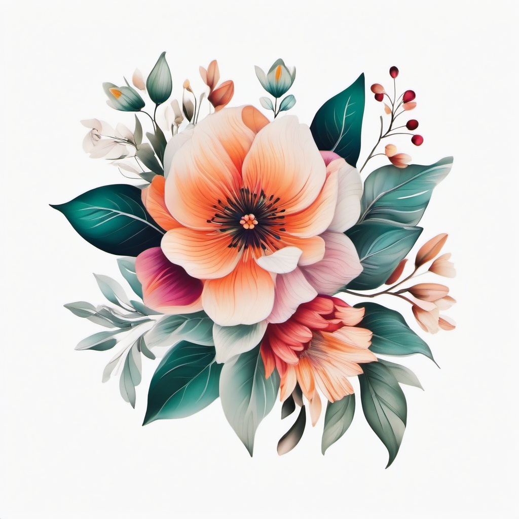 Color Floral Tattoo - Tattoo featuring colorful floral elements.  simple color tattoo,minimalist,white background