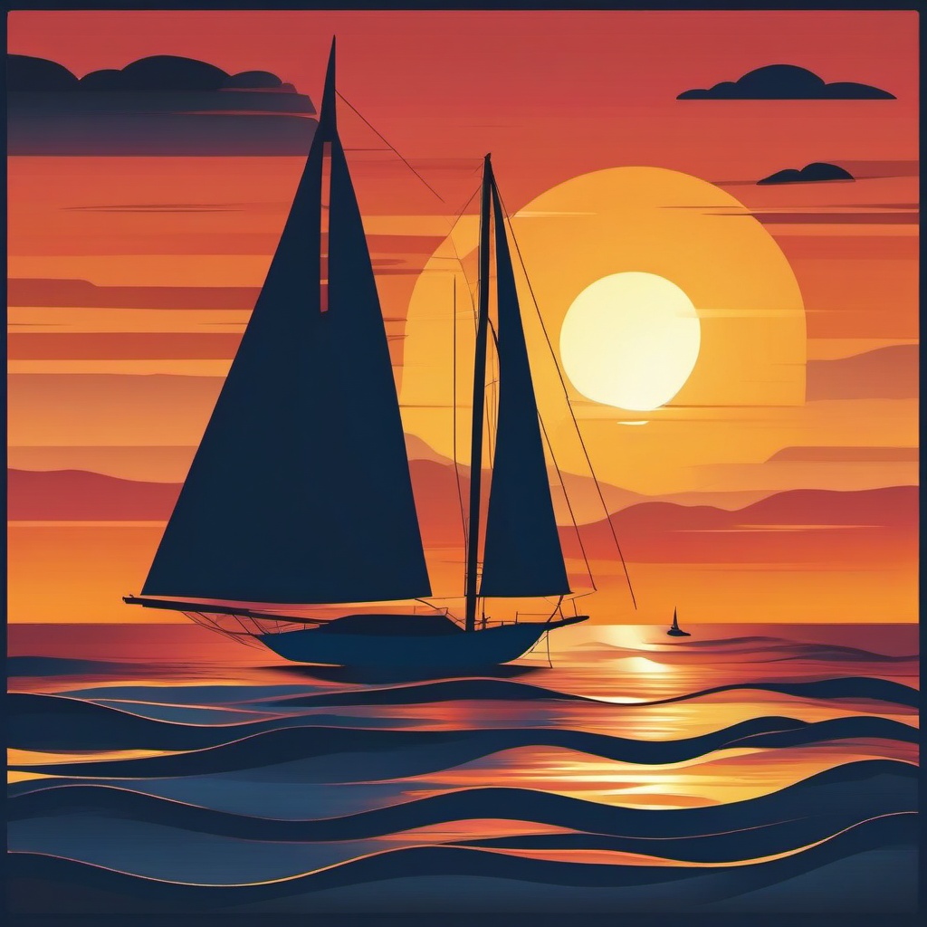 Sailboat Clipart - A sailboat sailing into the sunset.  color vector clipart, minimal style