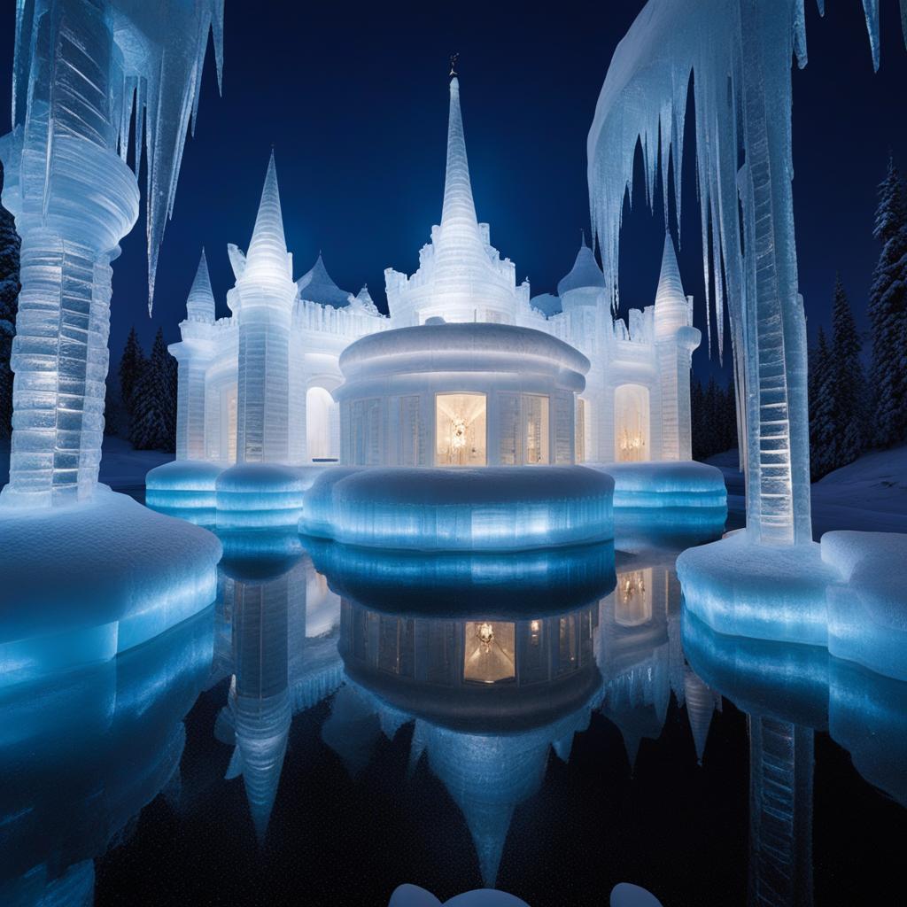 step into the ice palace, a palace made entirely of ice with breathtaking ice sculptures. 