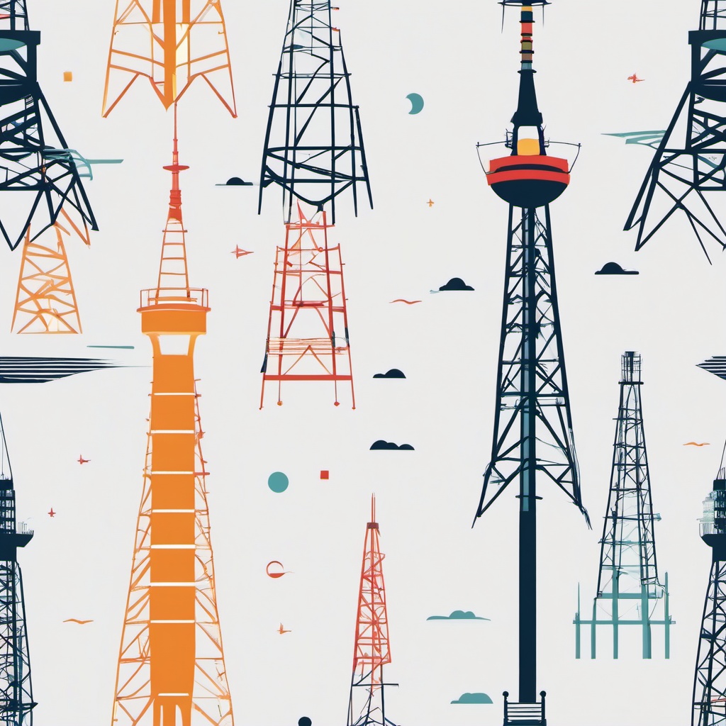 Telecommunications Tower with Signals and Connections clipart - Telecommunications tower, ,vector color clipart,minimal