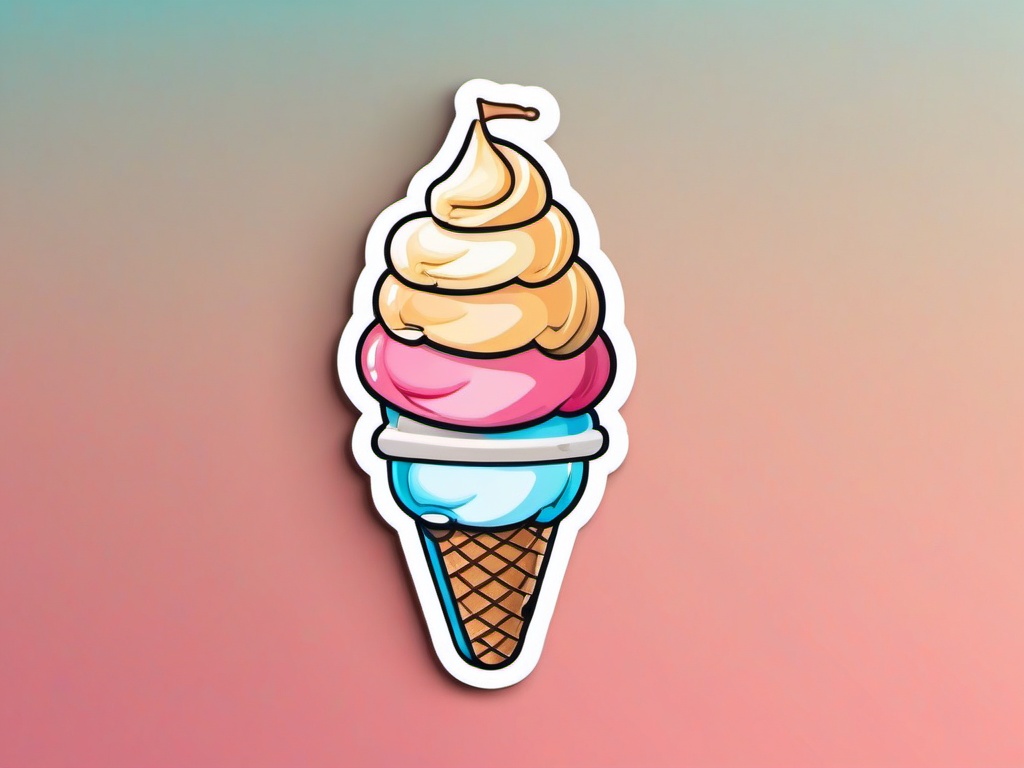 Kawaii Ice Cream Cone sticker- Adorable Scoops Delight, , color sticker vector art