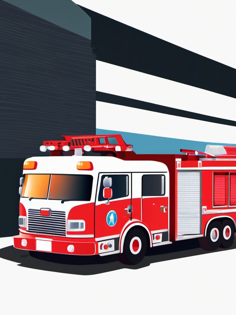 Fire Truck clipart - fire truck with children watching  color,minimalist,vector clipart