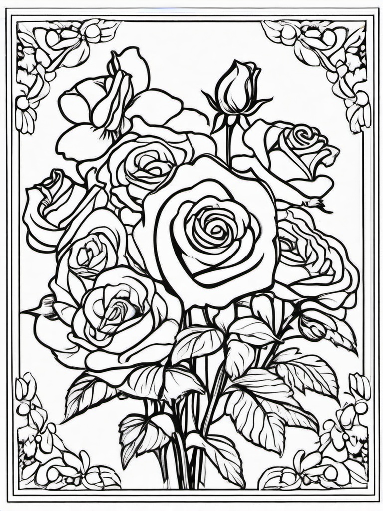 Rose Coloring Pages - Rose bouquet with other flowers in it  simple coloring pages