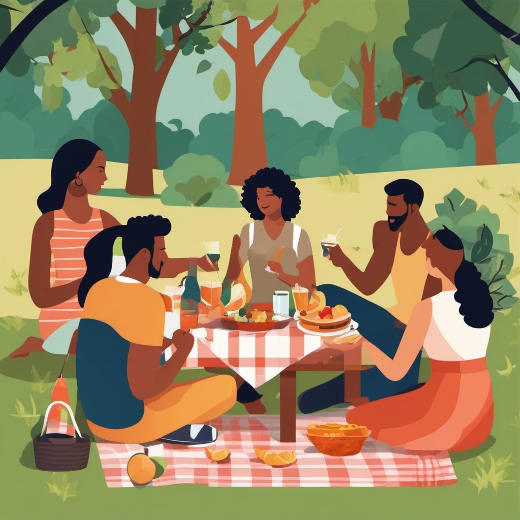 Picnic with Friends clipart - Enjoying a picnic with friends, ,vector color clipart,minimal