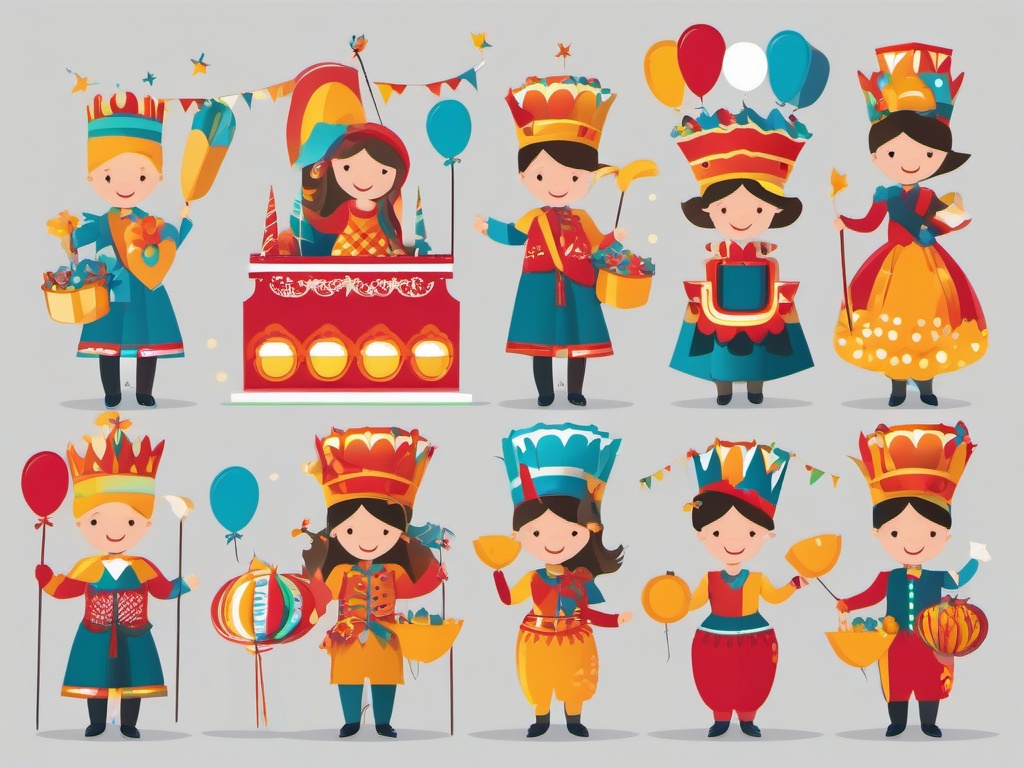 Celebration clipart - festival parade with floats and costumes  color,minimalist,vector clipart