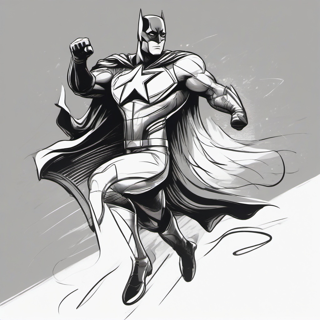 drawing of a superhero with powers  minimal rough sketch scribbles,doodles,black and white