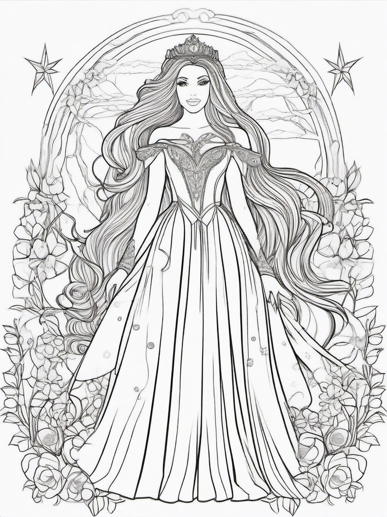 Magical Princess Coloring Pages - Enchanted Royalty in a Fantasy World  minimal black outline printable sheet, coloring page