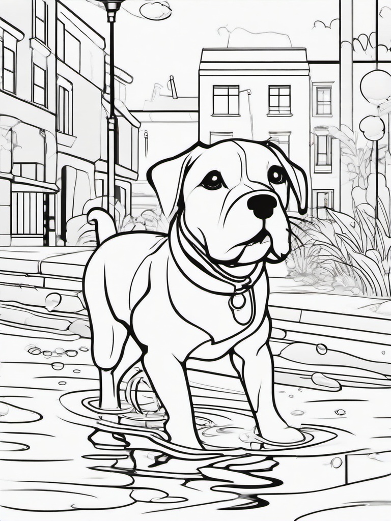 Dog in the Rain Coloring Pages - Playful Dog Splashing in Puddles  minimal black outline printable sheet, coloring page