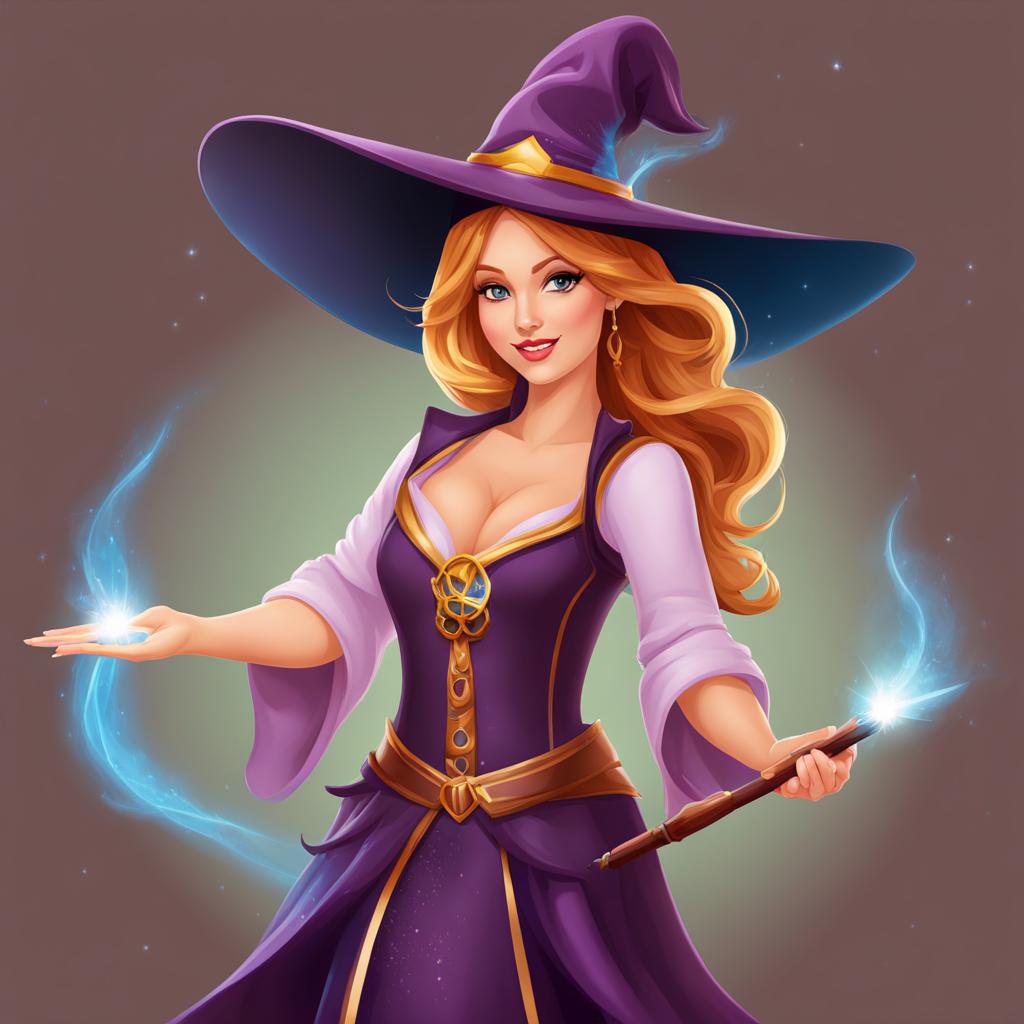 wizardess clipart - a skilled wizardess casting a spell with her wand. 