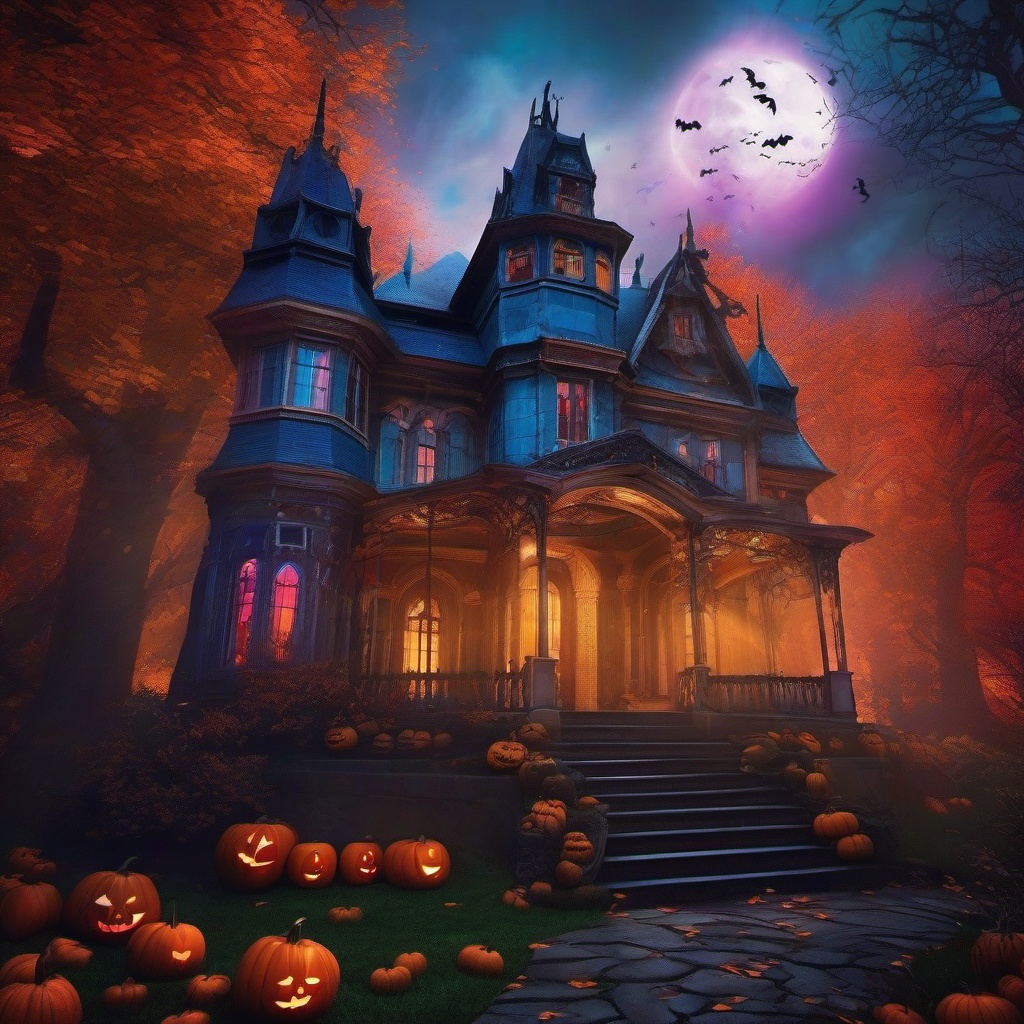 Halloween Backgrounds - Ghostly Manor in Transylvania wallpaper splash art, vibrant colors, intricate patterns