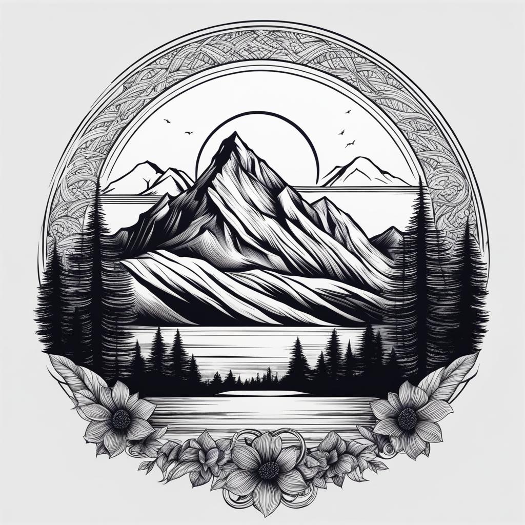 mountain tattoo black and white design 