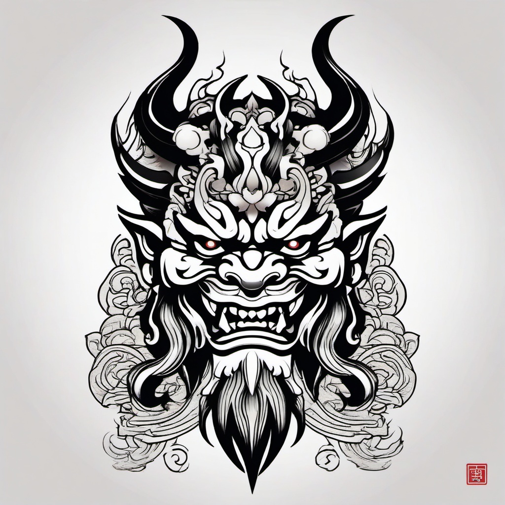Japanese Tattoo Oni-Classic and symbolic tattoo design featuring an Oni, showcasing traditional Japanese aesthetics.  simple color tattoo,white background