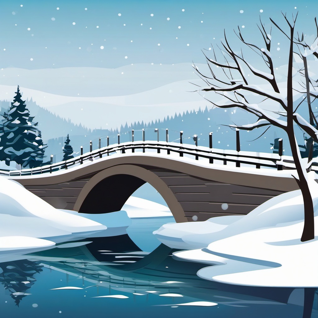 Winter Bridge Scene clipart - Scenic bridge covered in snow, ,vector color clipart,minimal