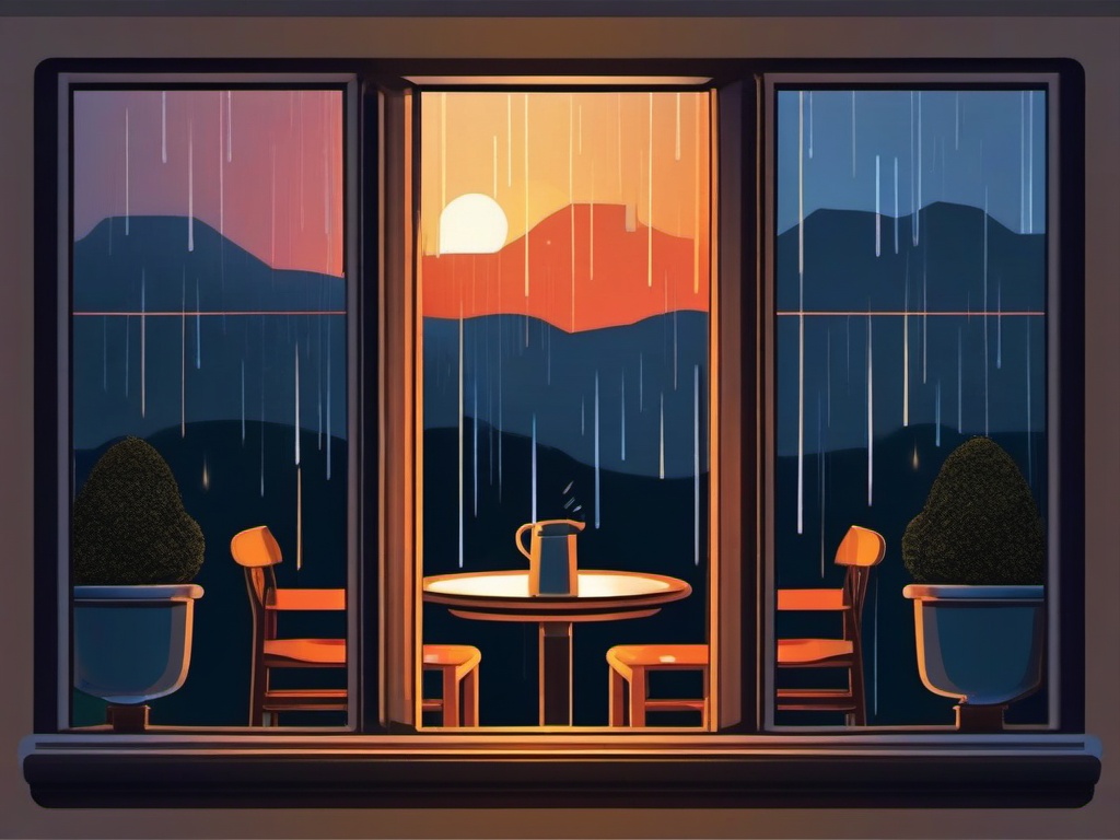 Rainy cafe window at dusk sticker- Cozy and contemplative, , sticker vector art, minimalist design