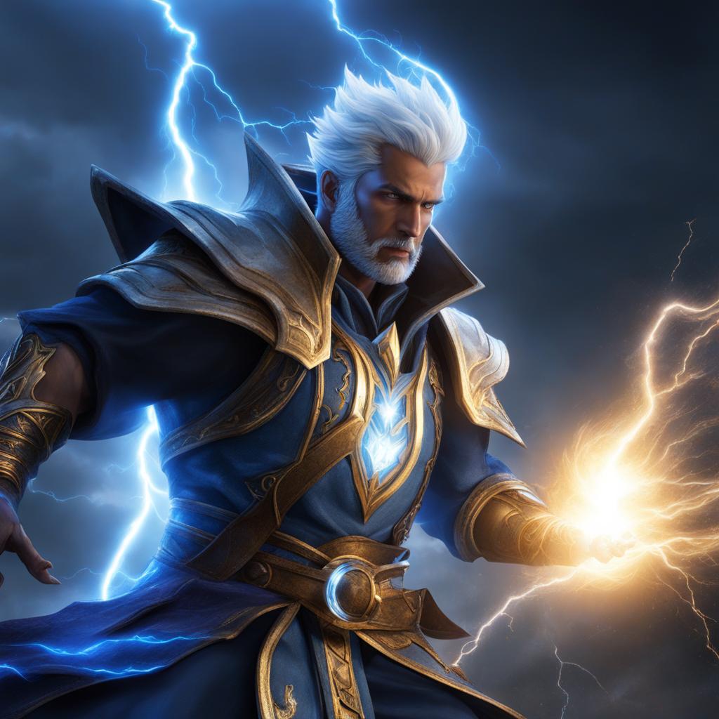 genasi storm sorcerer summoning lightning - capture a genasi storm sorcerer summoning lightning, controlling the tempest with their magic. 