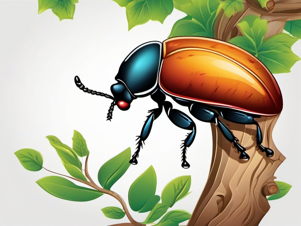 Bug clipart - Beetle climbing up a tree.  vector style illustration, white background