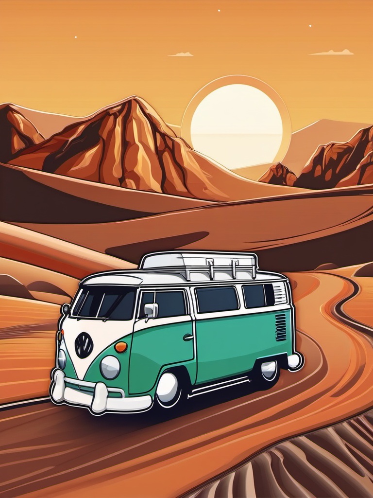 Campervan and Desert Emoji Sticker - Desert road trip adventure, , sticker vector art, minimalist design