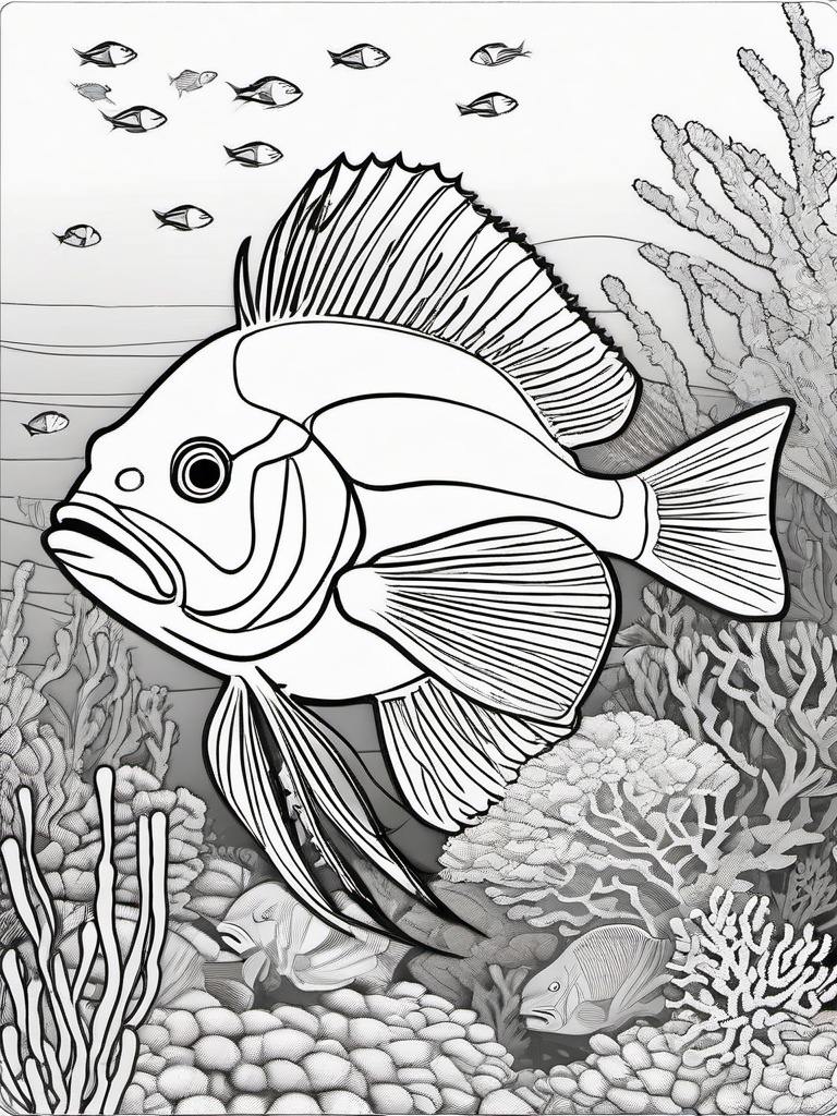 Grouper Coloring Pages - Large Reef Dwelling Fish  black outline printable sheet, coloring page