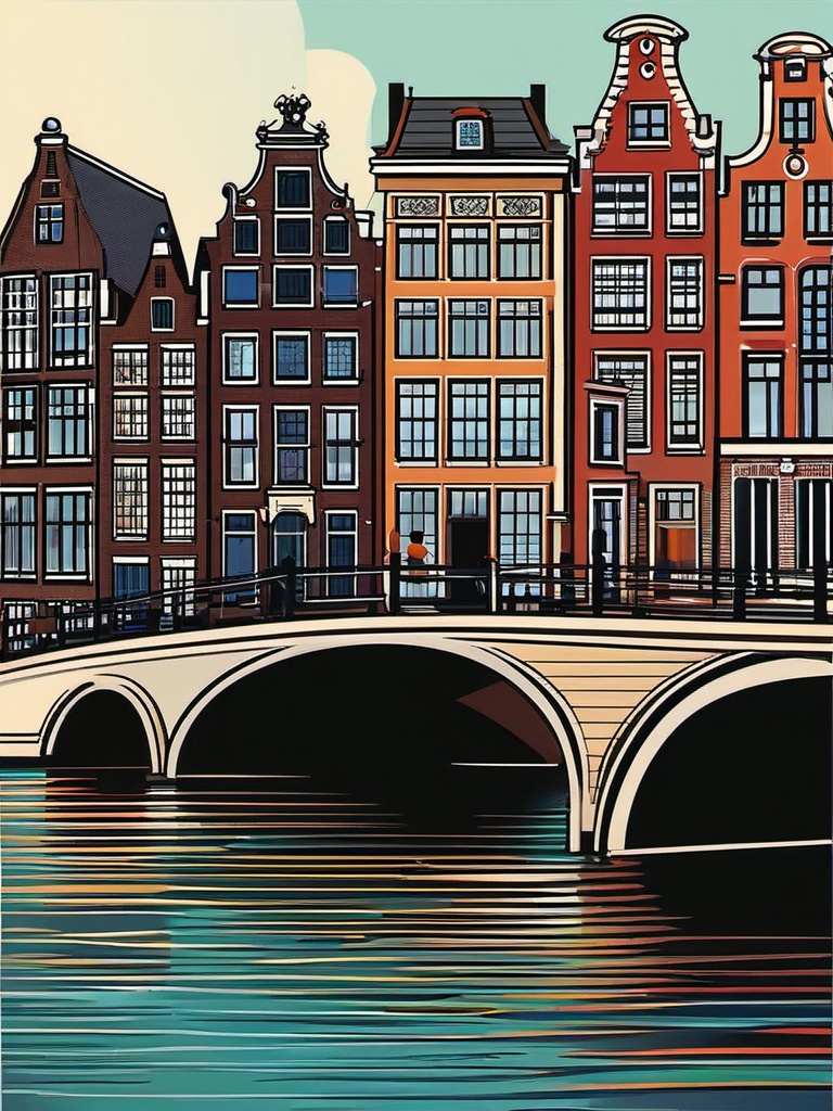 Amsterdam clipart - Rijksmuseum and Amsterdam canals, ,color clipart vector style