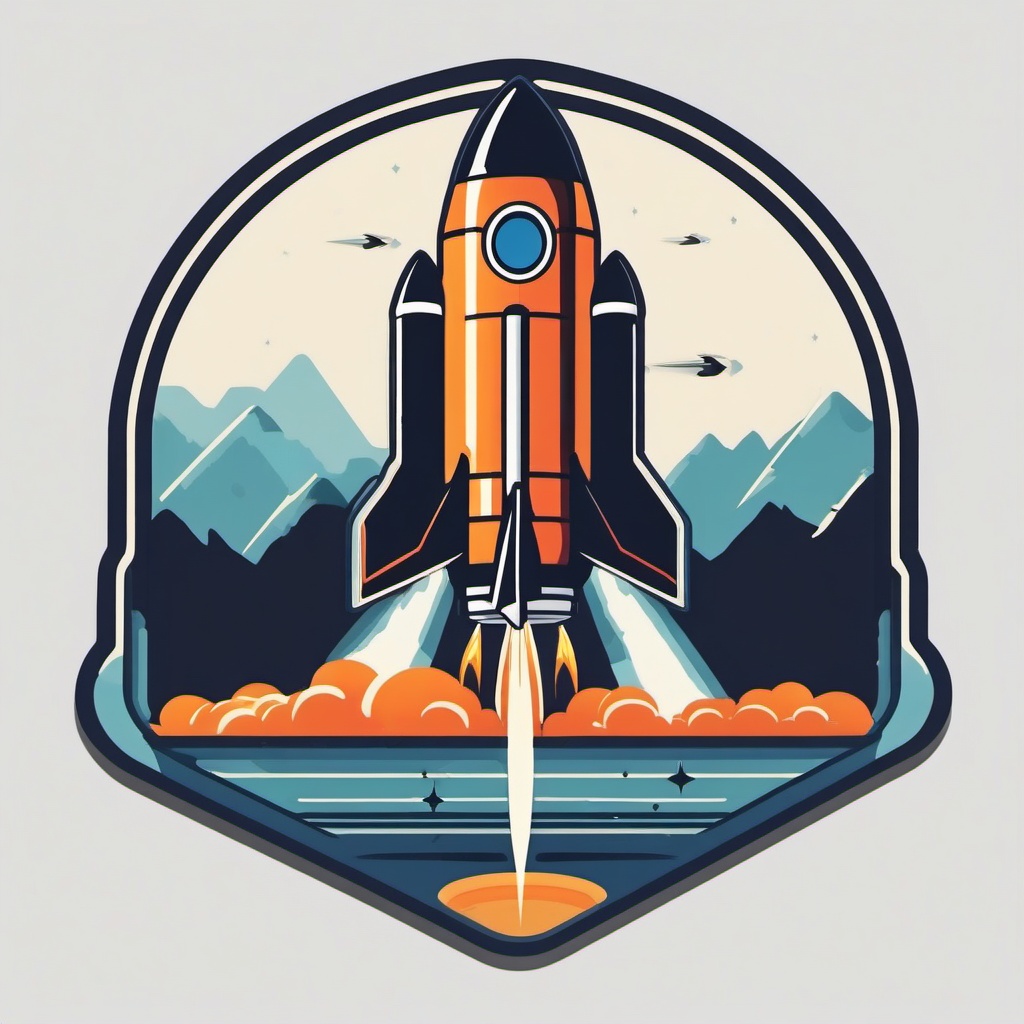 Rocket Launch Pad Sticker - Launch pad with a rocket ready for liftoff, ,vector color sticker art,minimal