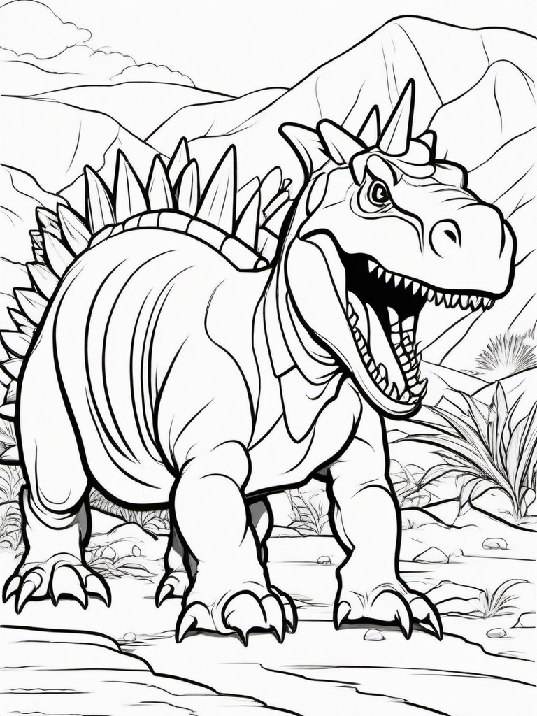 Dinosaur Coloring Pages - Stegosaurus Defending  simple coloring pages