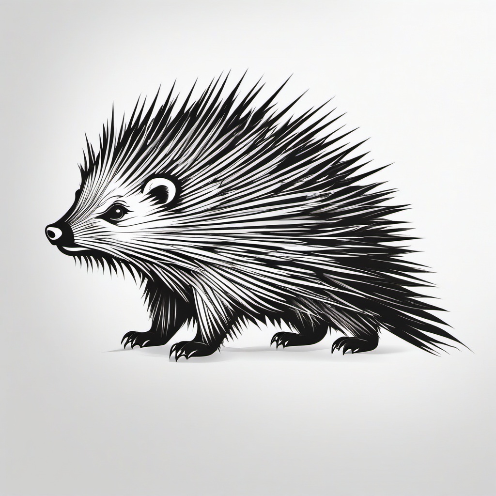 Porcupine Tattoo - Protective porcupine with its sharp quills  few color tattoo design, simple line art, design clean white background