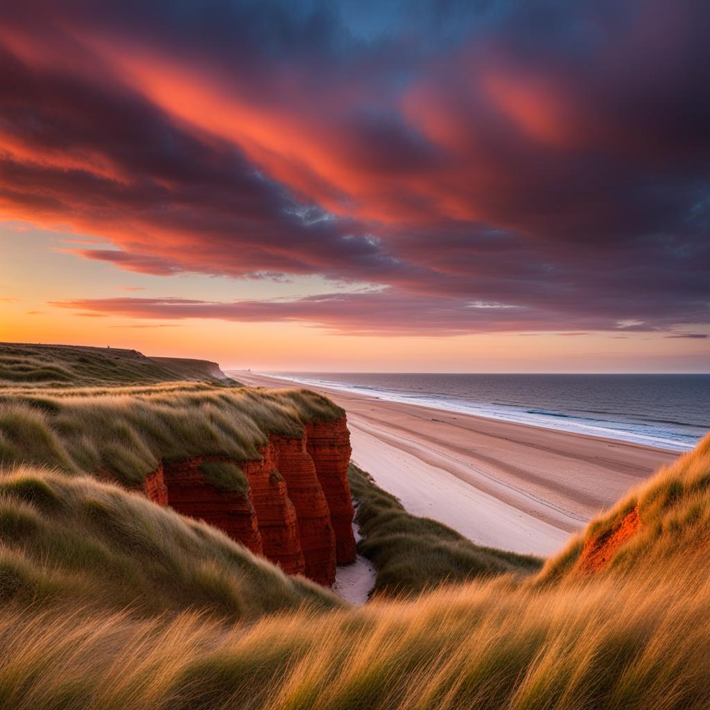 sylt's rotes kliff drama - illustrate the dramatic beauty of sylt's rotes kliff, a red cliff overlooking the north sea. 