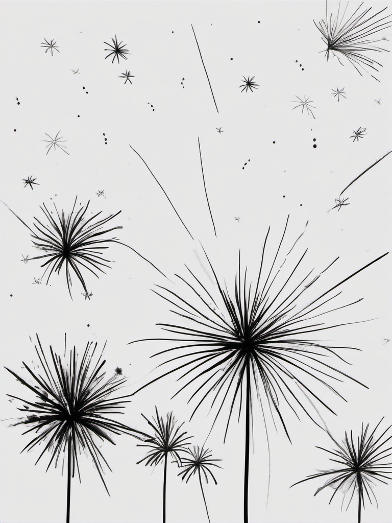 drawing of a firework show  minimal rough sketch scribbles,doodles,black and white