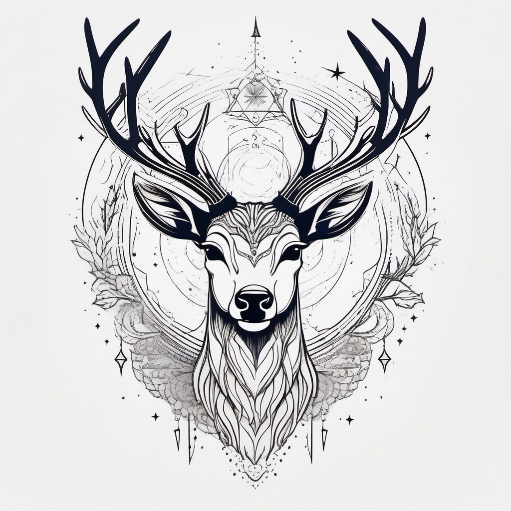 Galactic Deer Spirit - Merge cosmic elements with the spirit of a deer in a celestial-themed tattoo.  outline color tattoo,minimal,white background