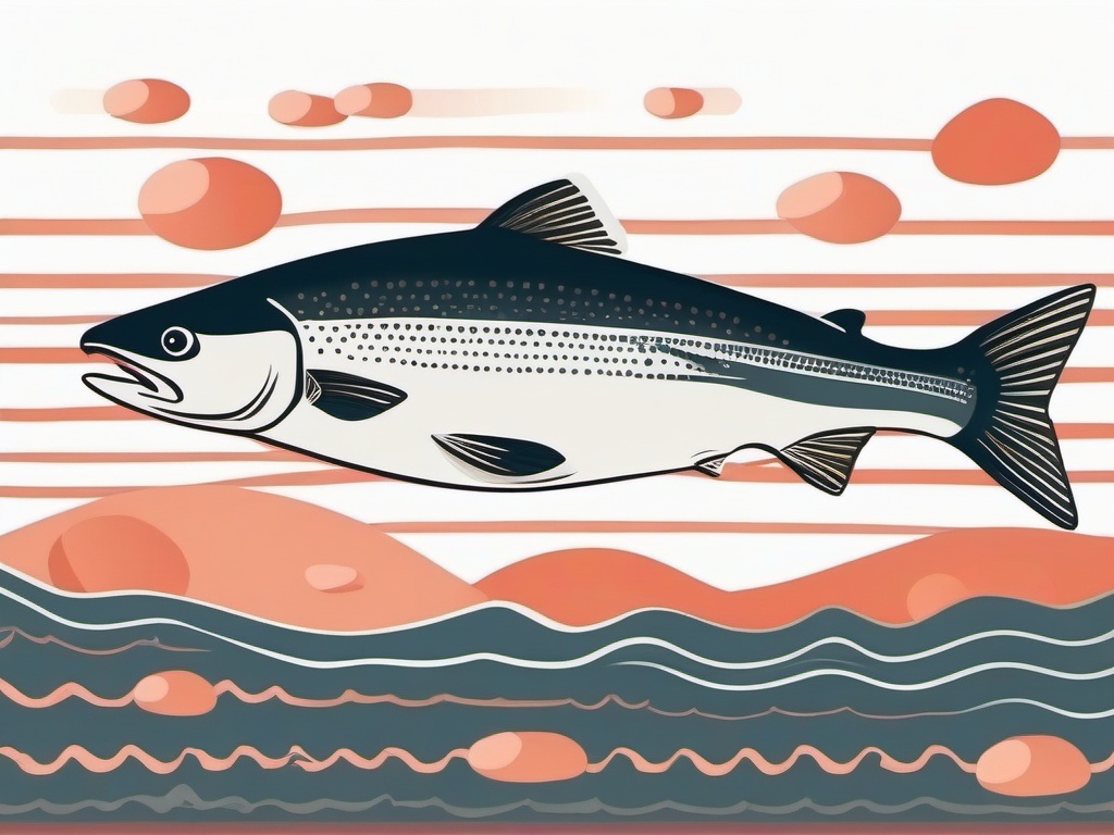 One Salmon cartoon style  minimal, white background