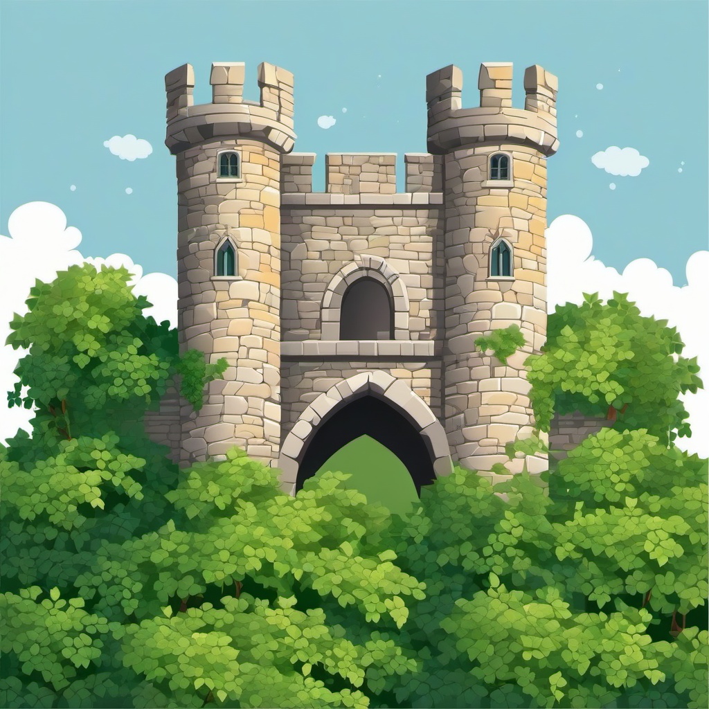 Stone castle with ivy climbing up the walls clipart.  vector style illustration, white background