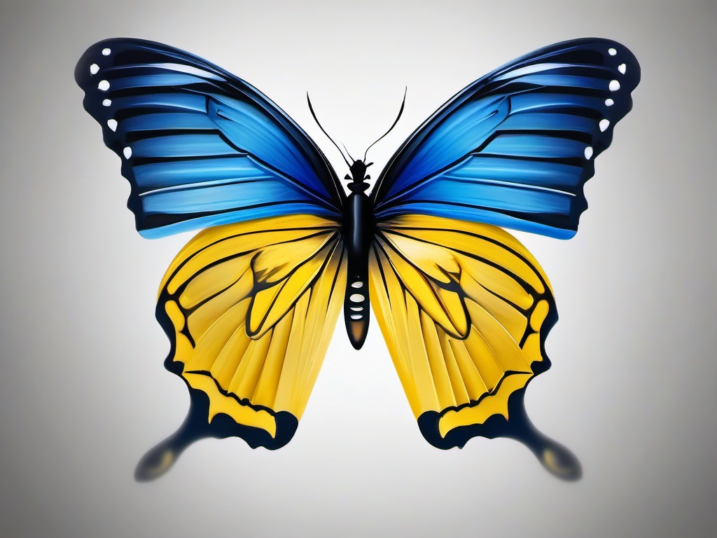 blue and yellow butterfly tattoo  simple color tattoo, minimal, white background