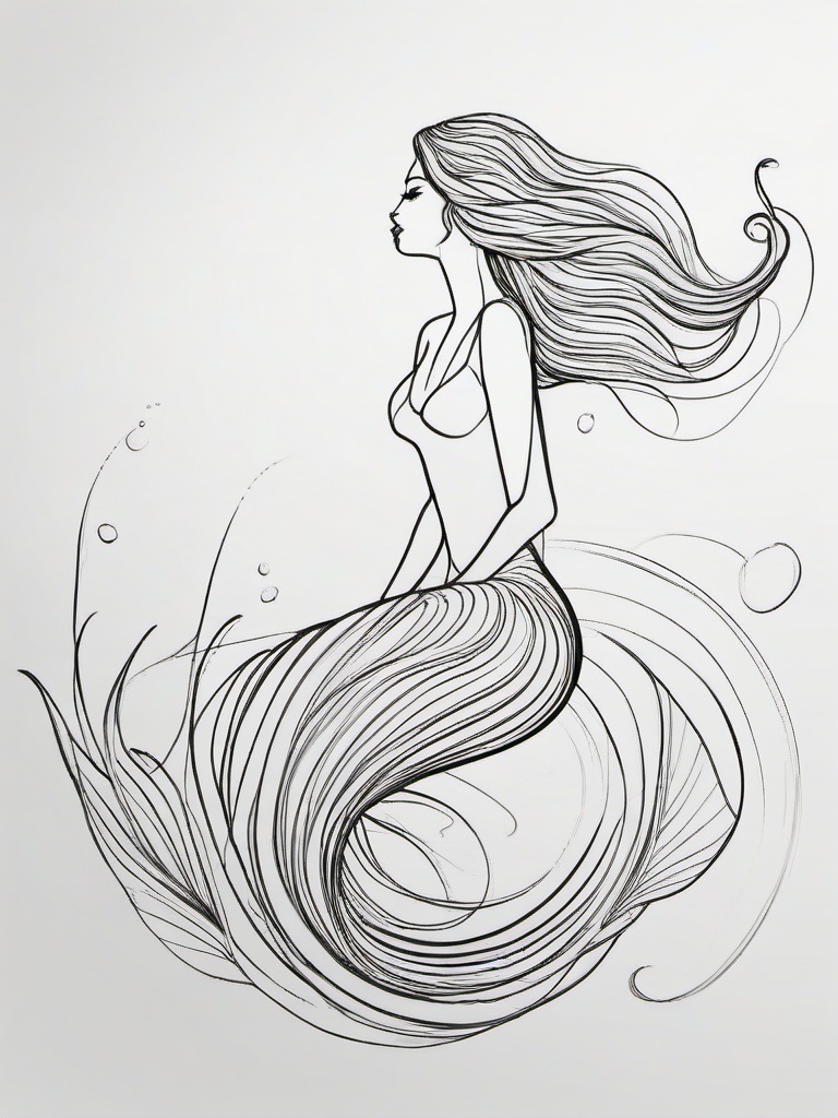 sketch of a mermaid  minimal rough sketch scribbles,doodles,black and white