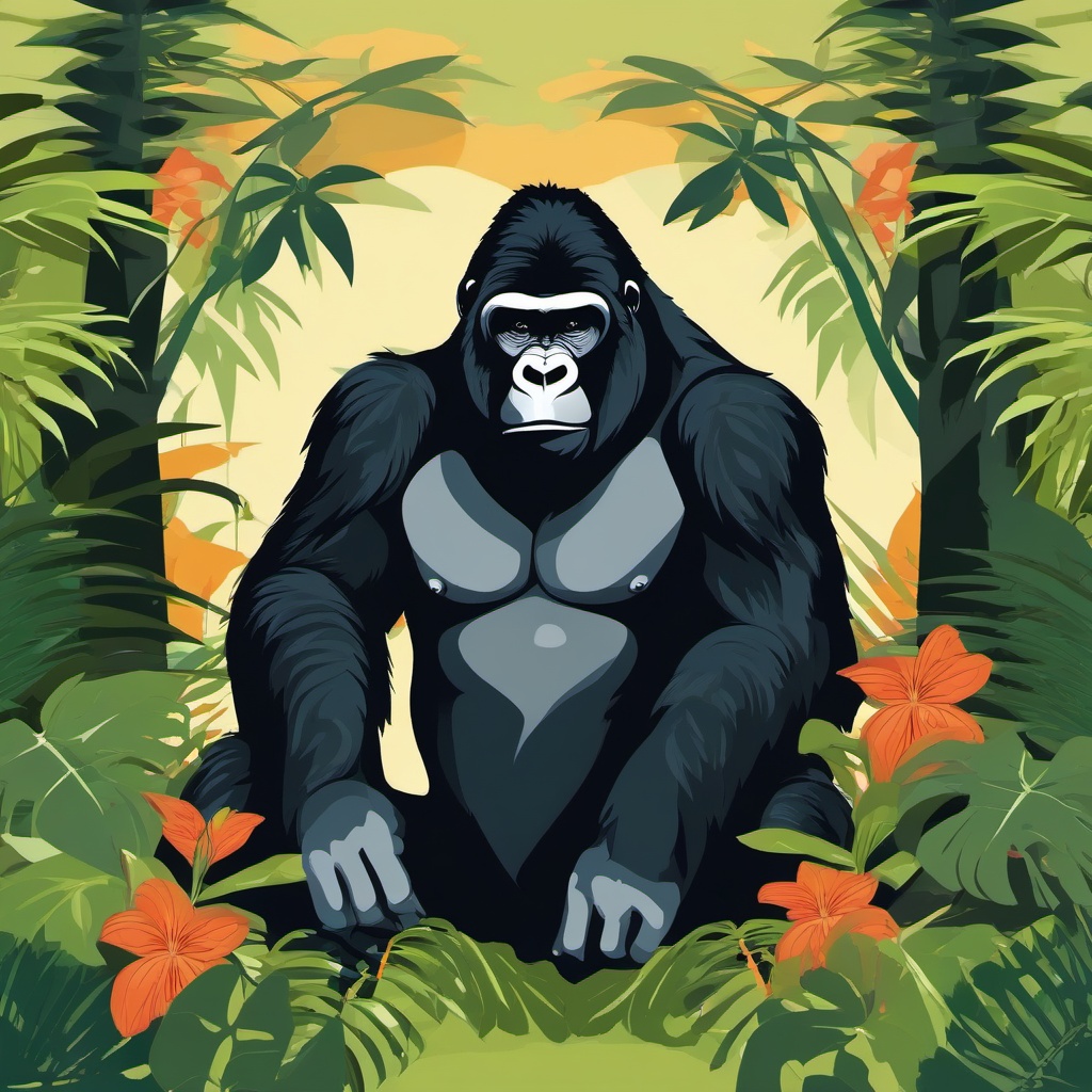 Gorilla clipart - Strong and intelligent primate in the jungle, ,vector color clipart,minimal