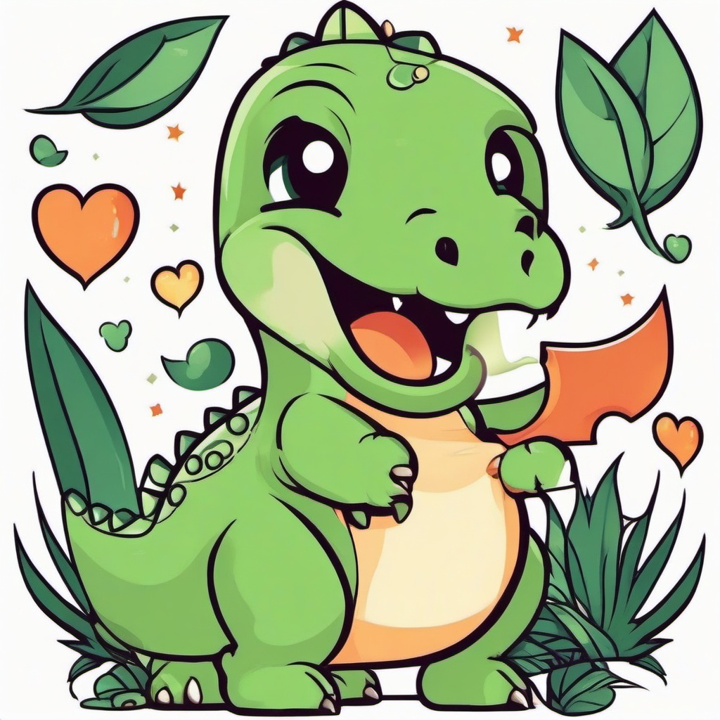 Cute Dino Tattoo - Keep it sweet and charming with an adorable and cute dinosaur-themed tattoo.  simple vector color tattoo,minimal,white background