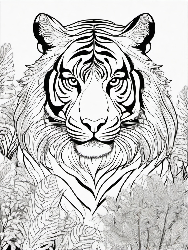 Fierce Tiger Coloring Pages - Majestic Big Cat in Nature  minimal black outline printable sheet, coloring page