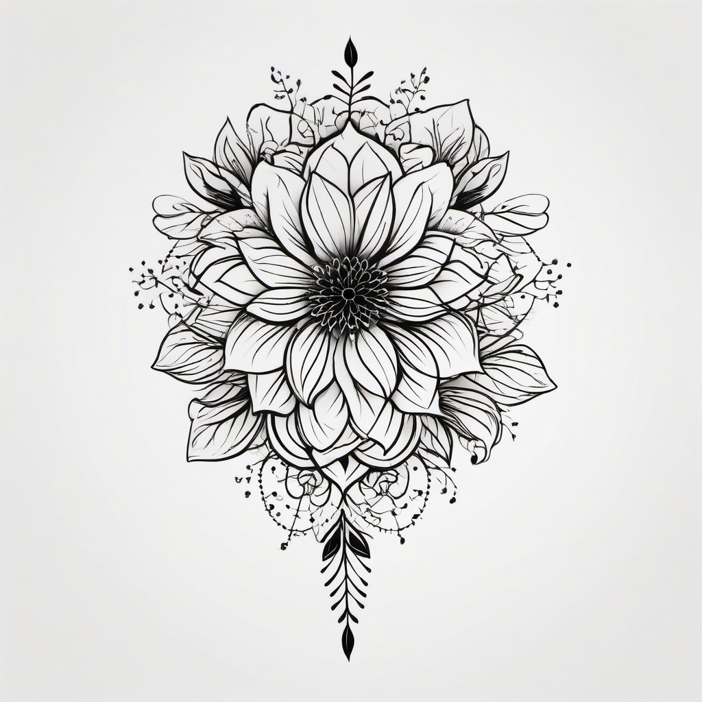 Black Floral Tattoo - Tattoo featuring floral elements in black.  simple color tattoo,minimalist,white background