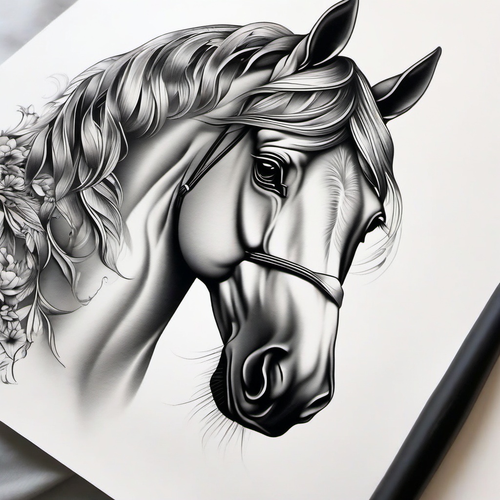 Fineline Horse Tattoo - Embrace detailed elegance with a fineline horse tattoo, featuring intricate and delicate designs that capture the beauty and grace of horses.  simple tattoo,minimalist,white background