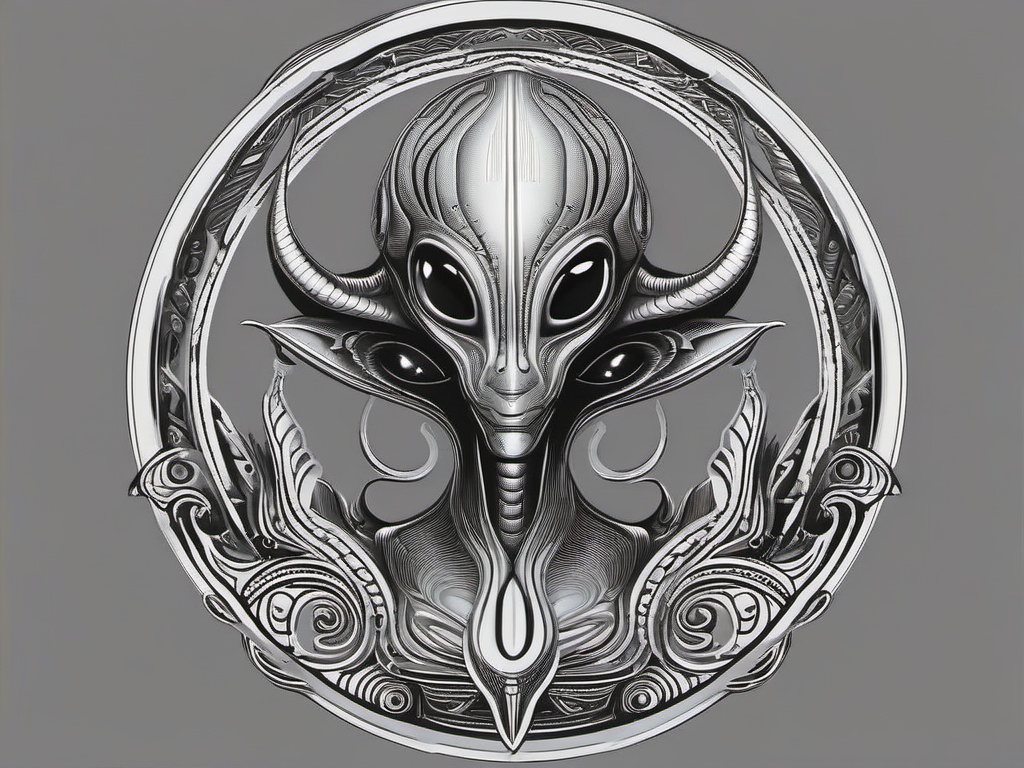 Alien Grey Tattoo - Classic depiction of extraterrestrial beings in grey ink.  simple color tattoo,vector style,white background