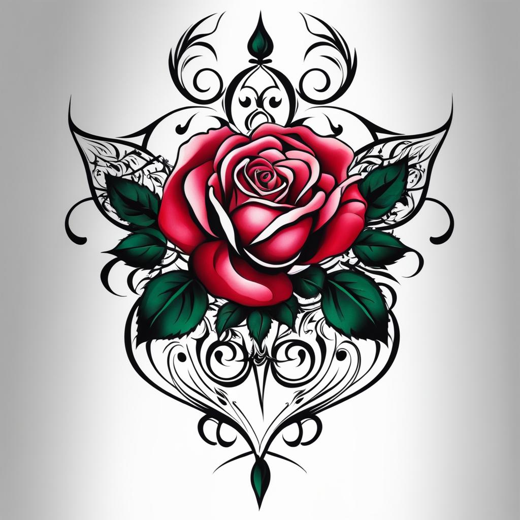 Rose neck tattoo, Elegant rose tattoos specifically designed for the neck.  vivid colors, white background, tattoo design