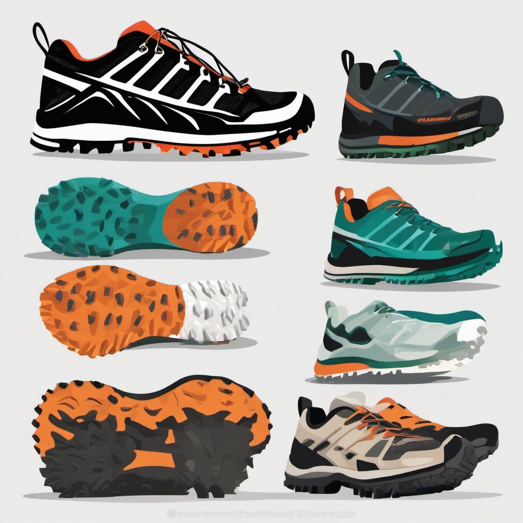 Trail Running Shoes Clipart - Trail running shoes for off-road adventures.  color vector clipart, minimal style