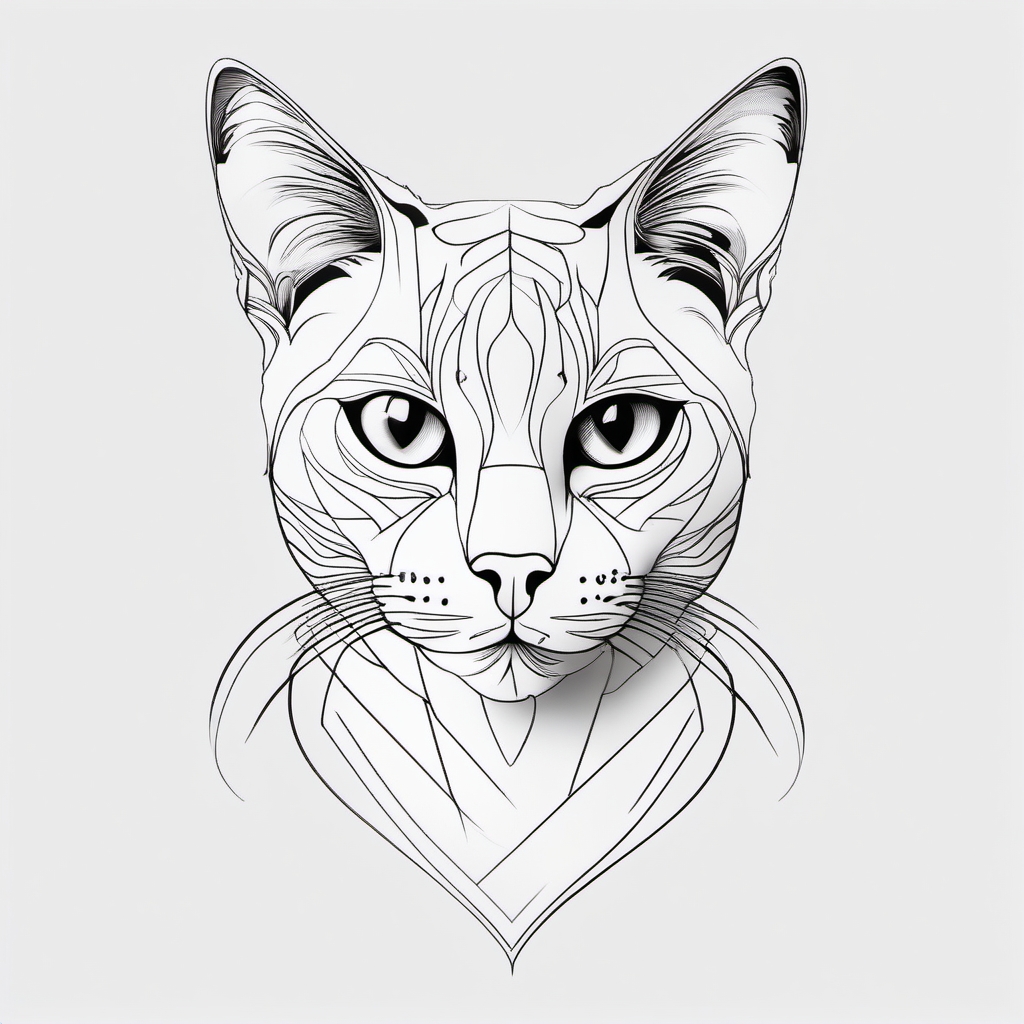 Cat outline tattoo: A sleek and timeless portrayal of feline grace.  black white outline tattoo, white background